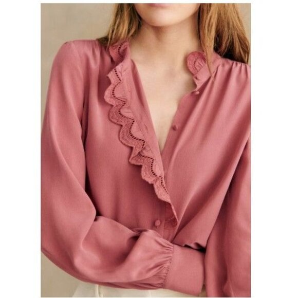 Sezane Tops - Sezane Chlo Shirt Embroidered 100% Silk in Rosewood Size 40 = US 8